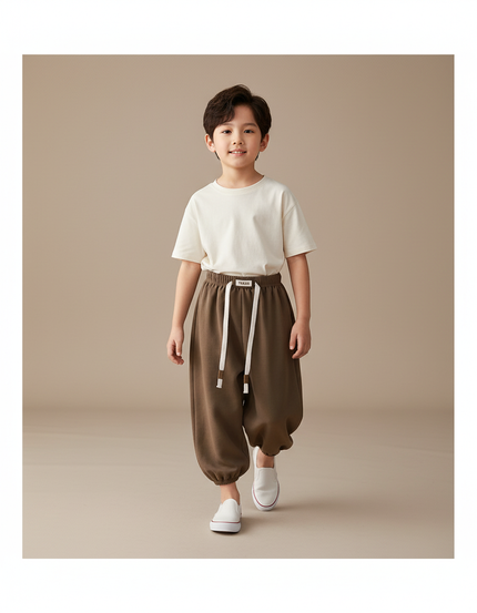 Pantalon Baggy Marron Ample Confortable Enfant Sport - Molleton