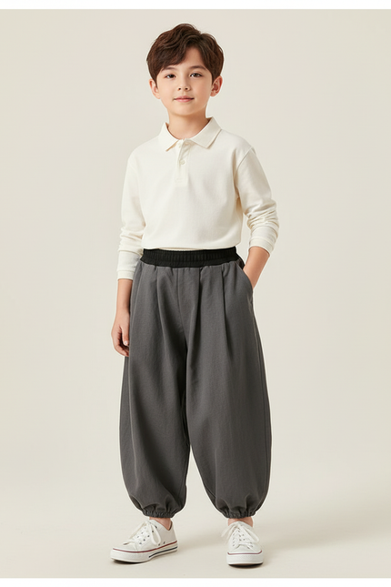 Pantalon Baggy Gris Ample Coton Enfant Garçon - Toile