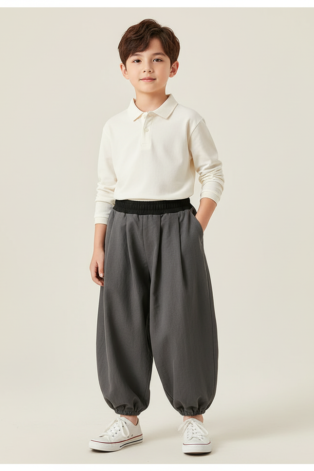 Pantalon Baggy Gris Ample Coton Enfant Garçon - Toile
