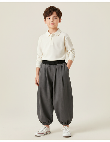 Pantalon Baggy Gris Ample Coton Enfant Garçon - Toile