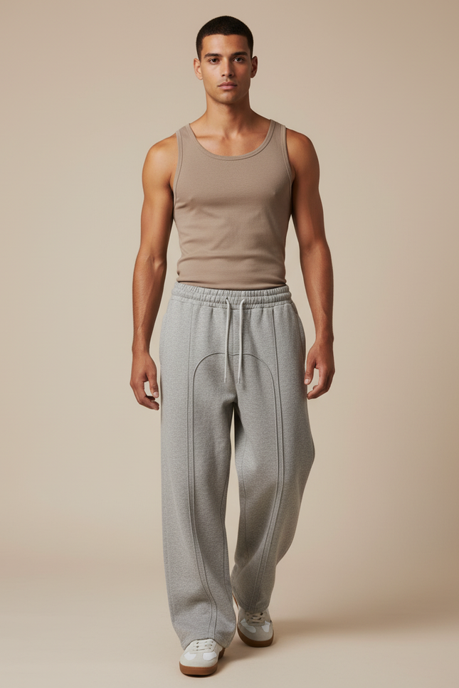 Pantalon Baggy Gris Large Cordon Décontracté Molleton Homme