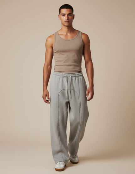 Pantalon Baggy Gris Large Cordon Décontracté Molleton Homme