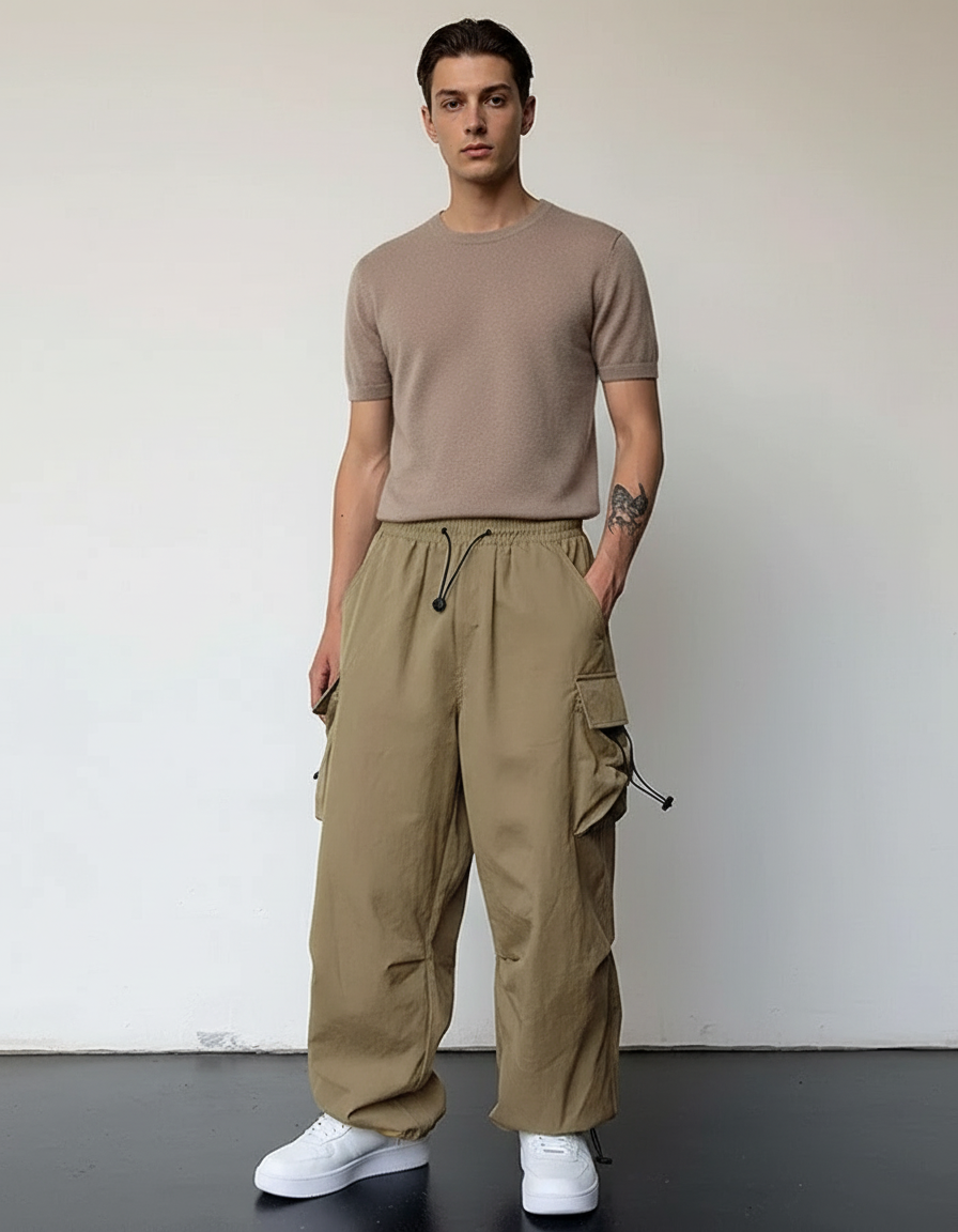 Pantalon Baggy Parachute - Kaki Polyester