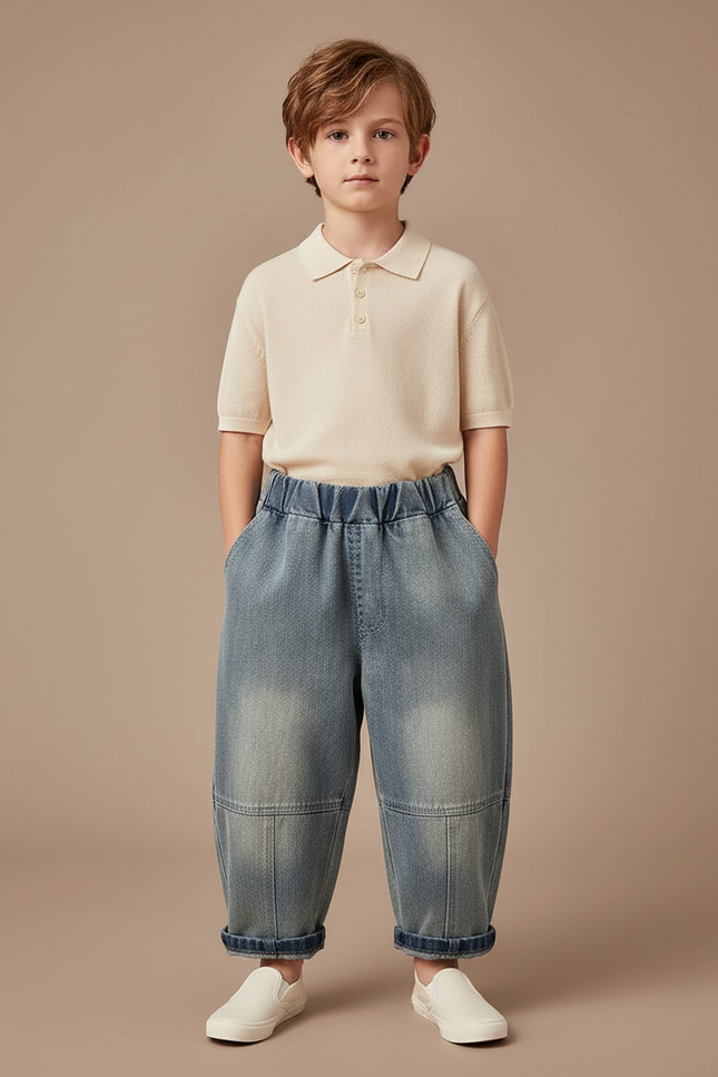 Pantalon Baggy Jean Bleu Ample Décontracté Garçon
