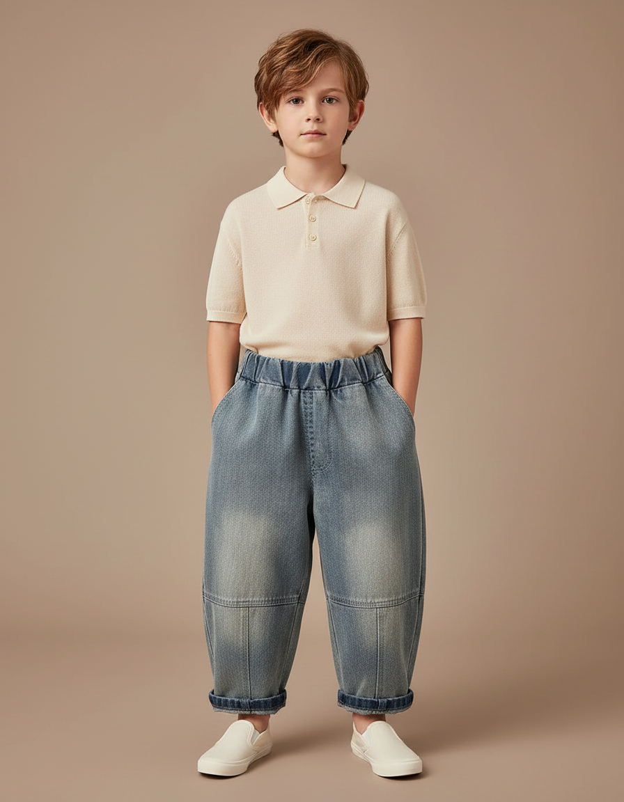Pantalon Baggy Jean Bleu Ample Décontracté Garçon