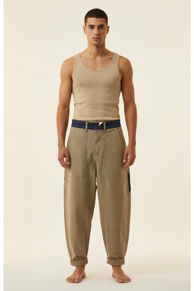 Pantalon Baggy Kaki Coton Ample Décontracté Homme
