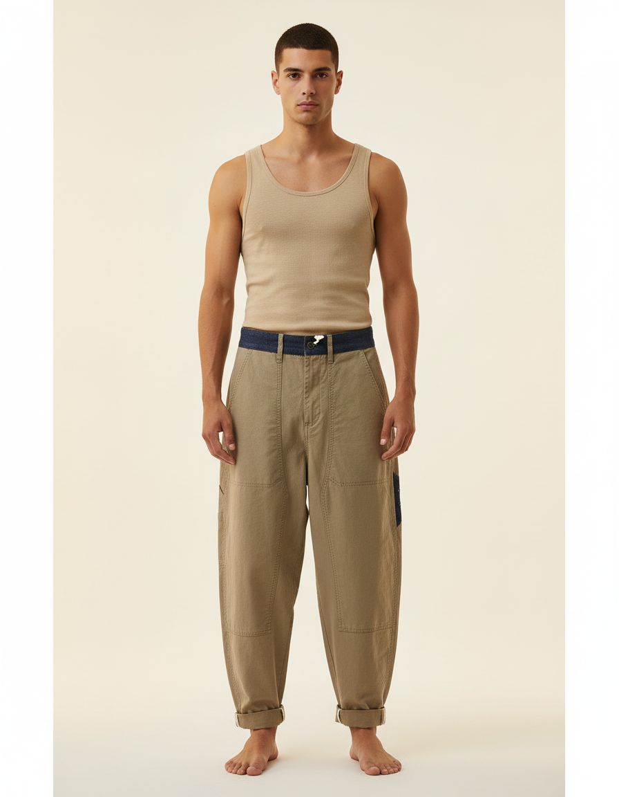 Pantalon Baggy Kaki Coton Ample Décontracté Homme