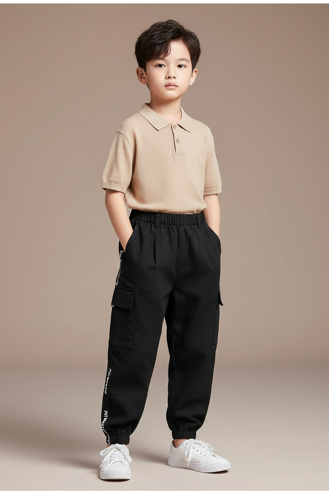 Pantalon Baggy Noir Cargo Décontracté Enfant - Toile
