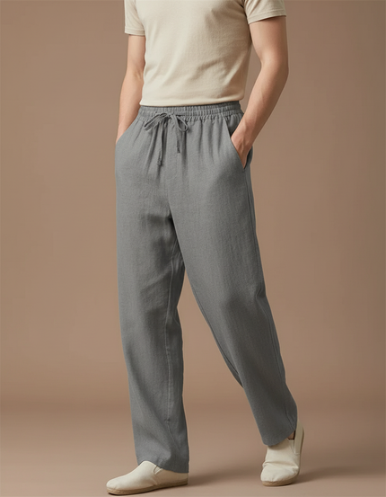 Pantalon Baggy Gris Lin Cordon Ample Homme