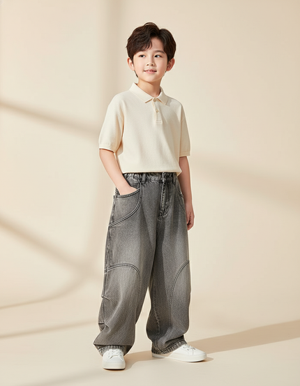 Pantalon Baggy Gris Délavé Ample Décontracté Enfant - Jean
