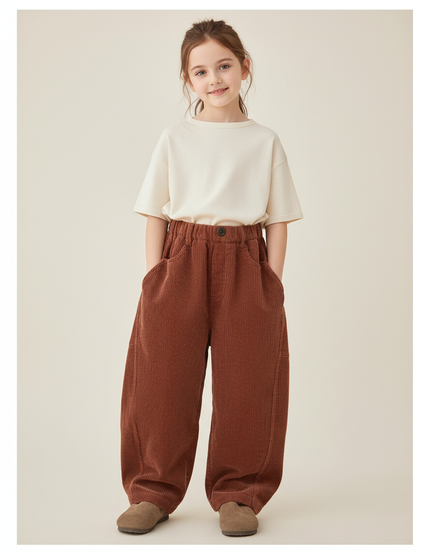 Pantalon Baggy Côtelé Marron Ample Confortable Enfant - Cordé