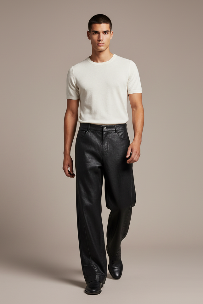 Pantalon Cuir Baggy - Noir