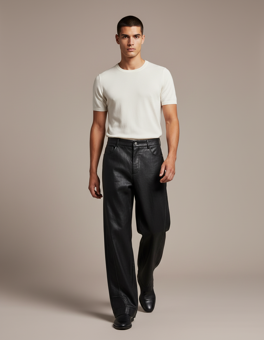 Pantalon Cuir Baggy - Noir