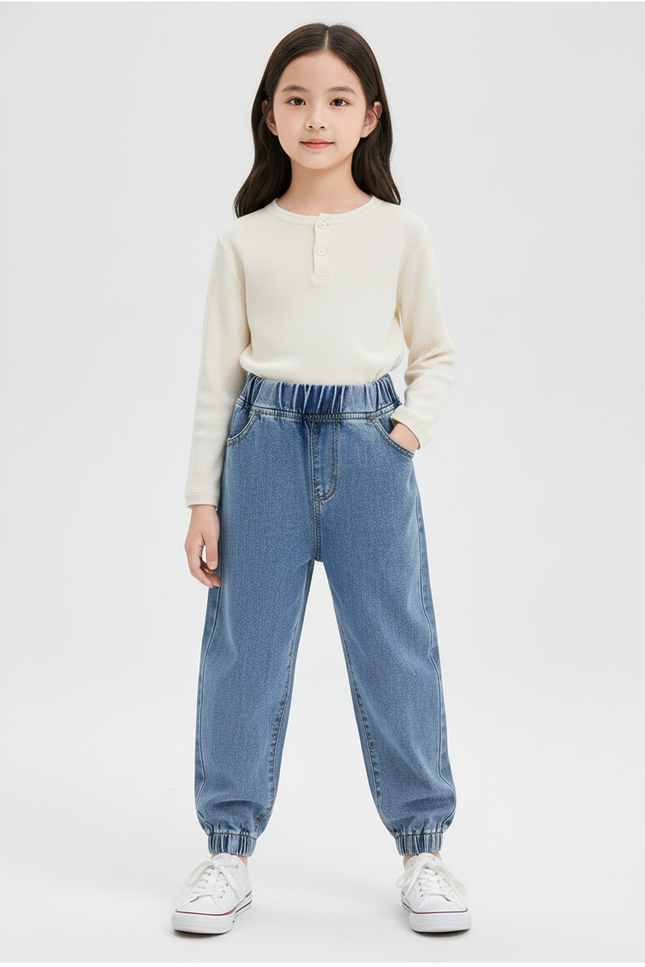 Pantalon Baggy Denim Bleu Ample Décontracté Fille - Jean