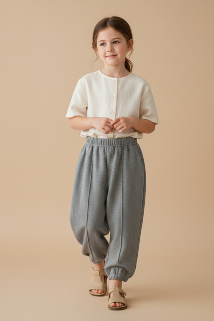 Pantalon Baggy Fille Gris Jogging Coton Streetwear 2 - Molleton