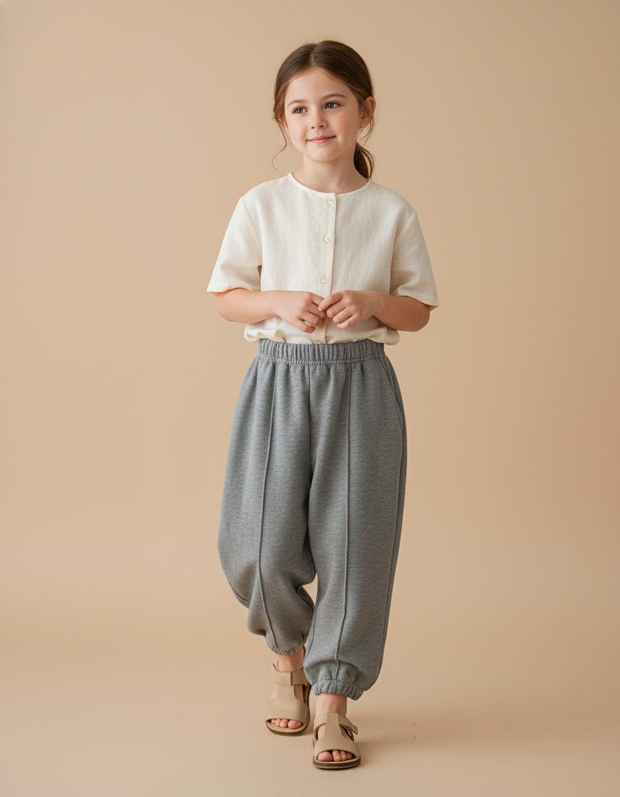 Pantalon Baggy Fille Gris Jogging Coton Streetwear 2 - Molleton