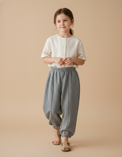 Pantalon Baggy Fille Gris Jogging Coton Streetwear 2 - Molleton