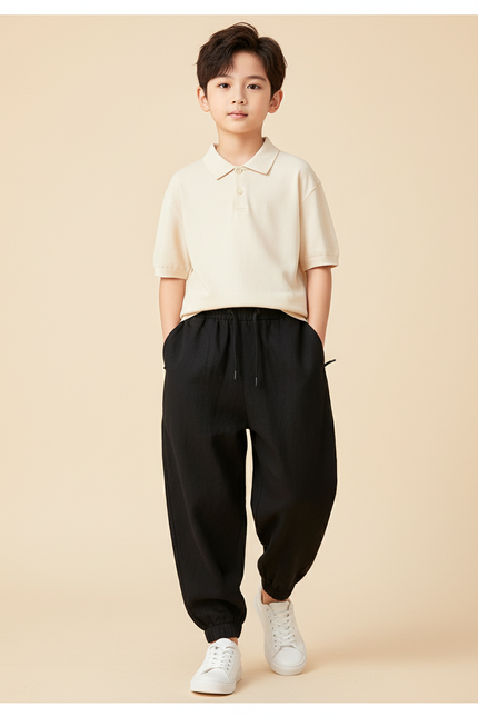 Pantalon Baggy Noir Ample Cordon Sport Enfant - Lin