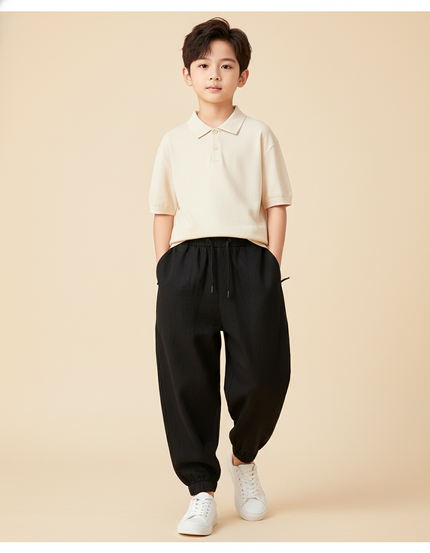 Pantalon Baggy Noir Ample Cordon Sport Enfant - Lin