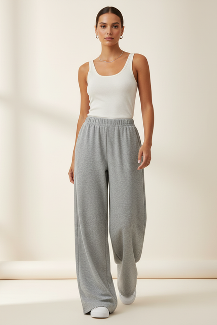 Pantalon Baggy Gris Molletonné Ample Confortable Décontracté