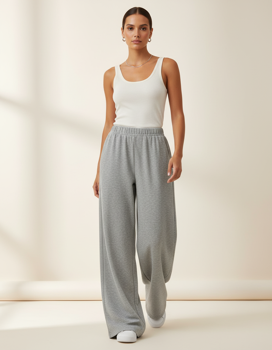 Pantalon Baggy Gris Molletonné Ample Confortable Décontracté