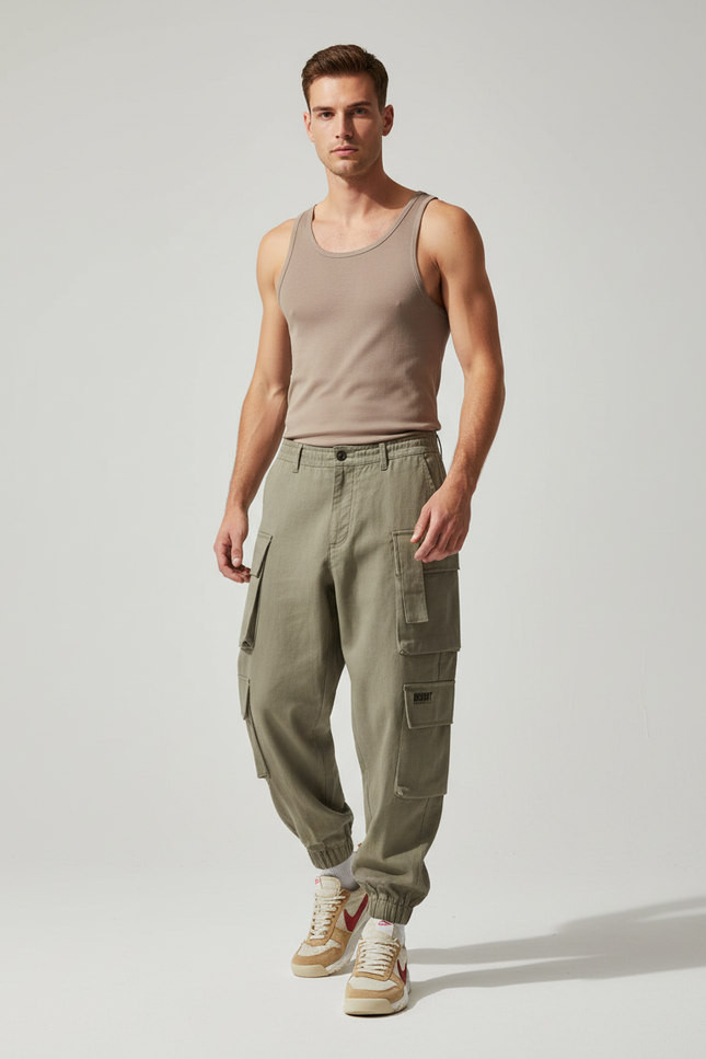 Pantalon Baggy Kaki Cargo Multi-Poches Décontracté Homme - Toile