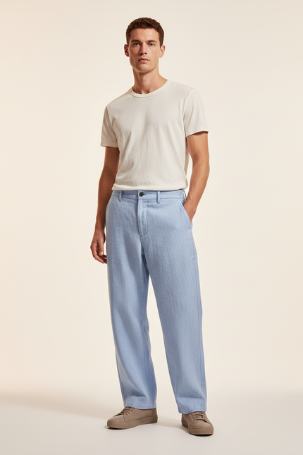 Pantalon Baggy Bleu Clair Lin Décontracté Homme