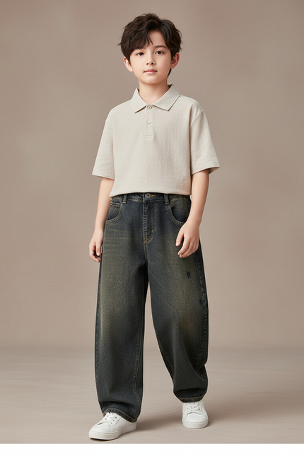 Pantalon Baggy Jean Ample Dégradé Garçon Décontracté - Gris