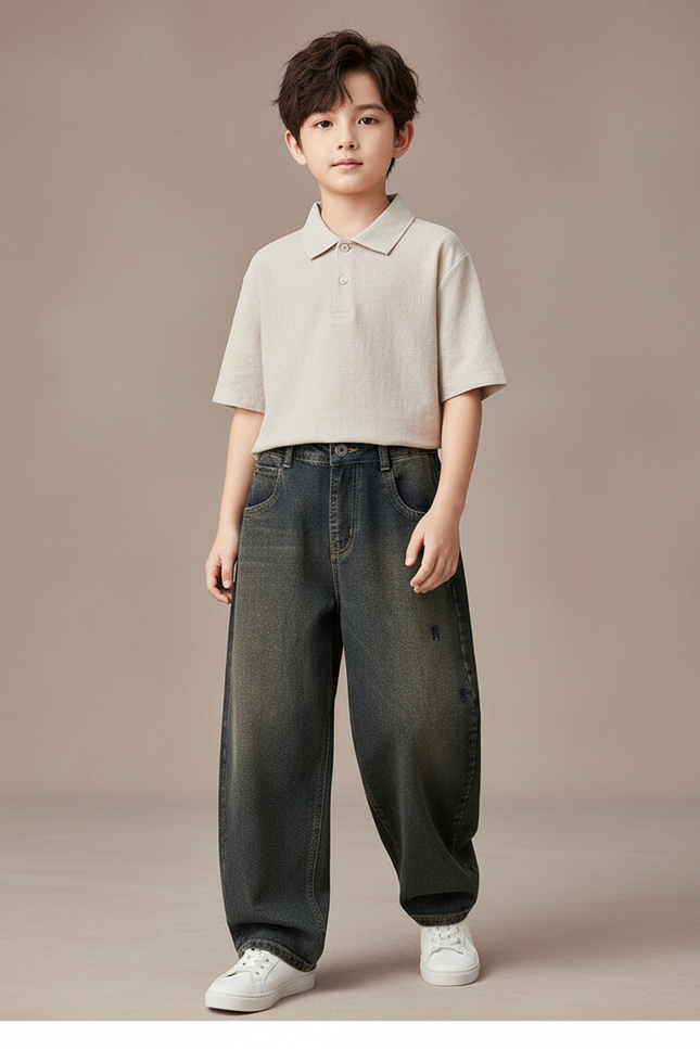 Pantalon Baggy Jean Ample Dégradé Garçon Décontracté - Gris
