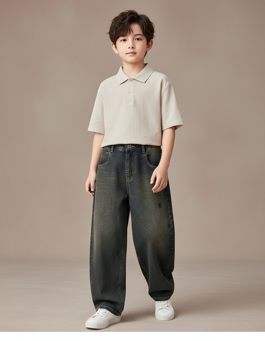 Pantalon Baggy Jean Ample Dégradé Garçon Décontracté - Gris