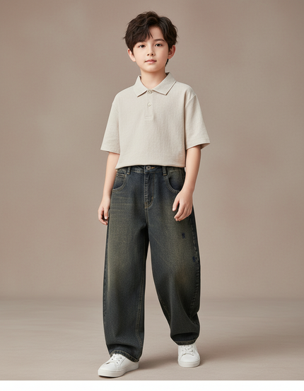 Pantalon Baggy Jean Ample Dégradé Garçon Décontracté - Gris