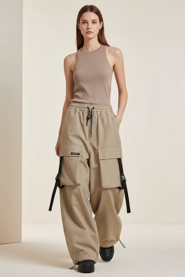 Pantalon Baggy Cargo Beige Ample Multi-Poches - Toile