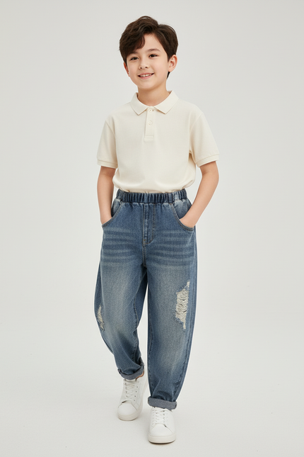 Pantalon Baggy Jean Bleu Déchiré Ample Garçon