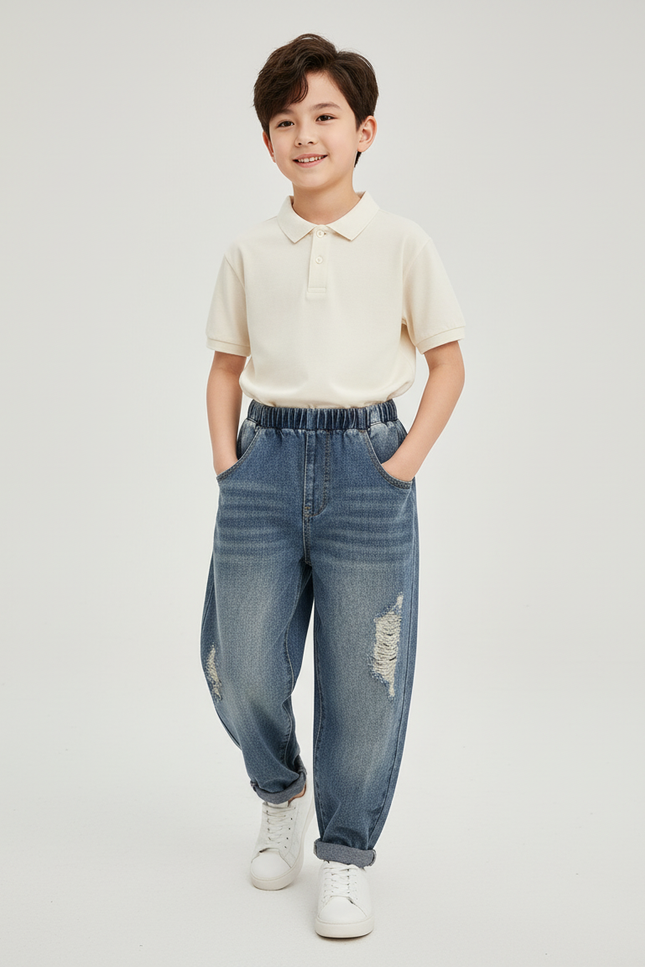 Pantalon Baggy Jean Bleu Déchiré Ample Garçon