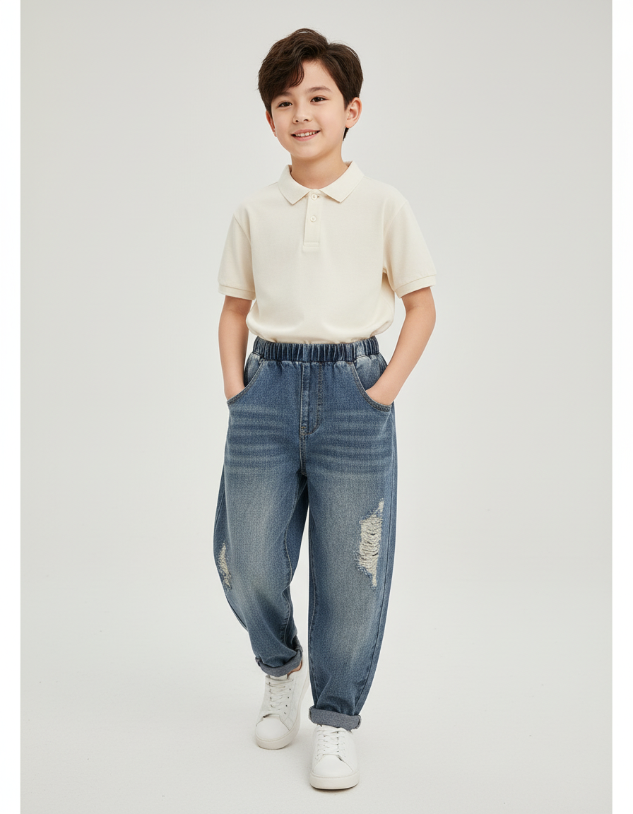 Pantalon Baggy Jean Bleu Déchiré Ample Garçon