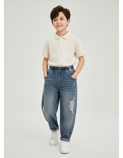Pantalon Baggy Jean Bleu Déchiré Ample Garçon