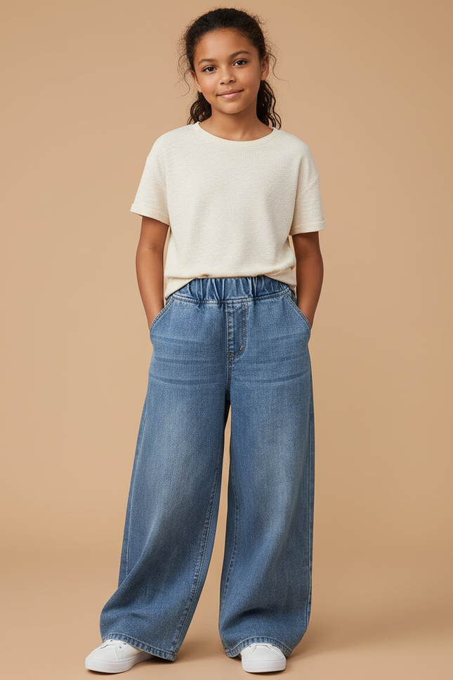 Pantalon Baggy Jean Bleu Enfant Décontracté Ample