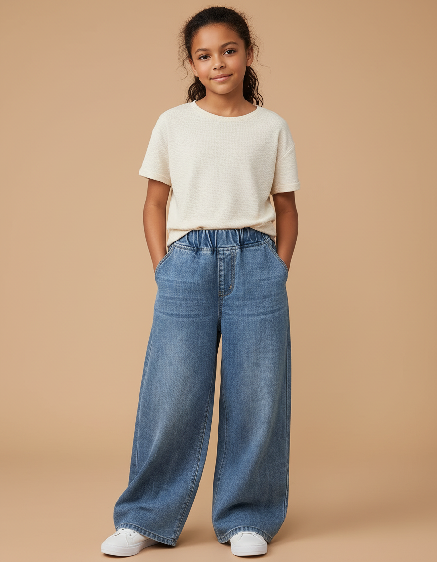 Pantalon Baggy Jean Bleu Enfant Décontracté Ample