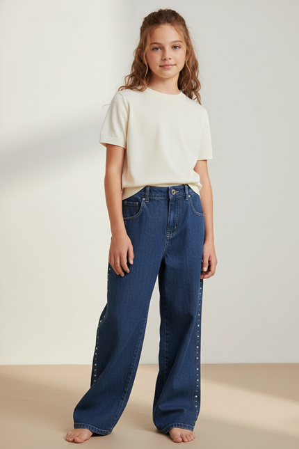 Pantalon Baggy Bleu Jean Ample Clous Enfants