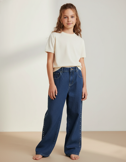 Pantalon Baggy Bleu Jean Ample Clous Enfants