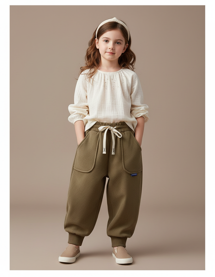 Pantalon Baggy Vert Kaki Ample Molleton Enfant