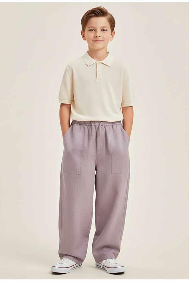 Pantalon Baggy Lilas Ample Lin Enfant Décontracté - Violet