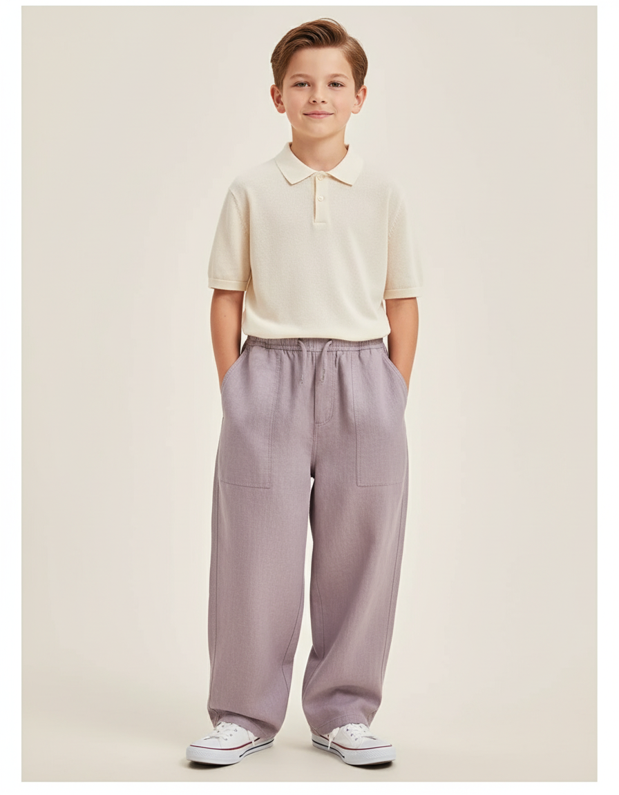 Pantalon Baggy Lilas Ample Lin Enfant Décontracté - Violet