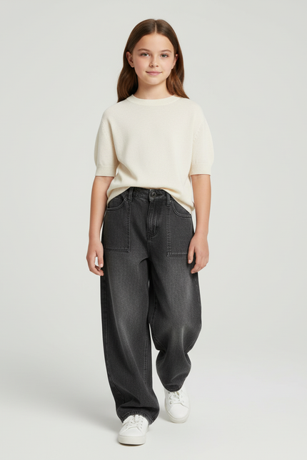 Pantalon Baggy Gris Délavé Ample Décontracté Confortable - Jean