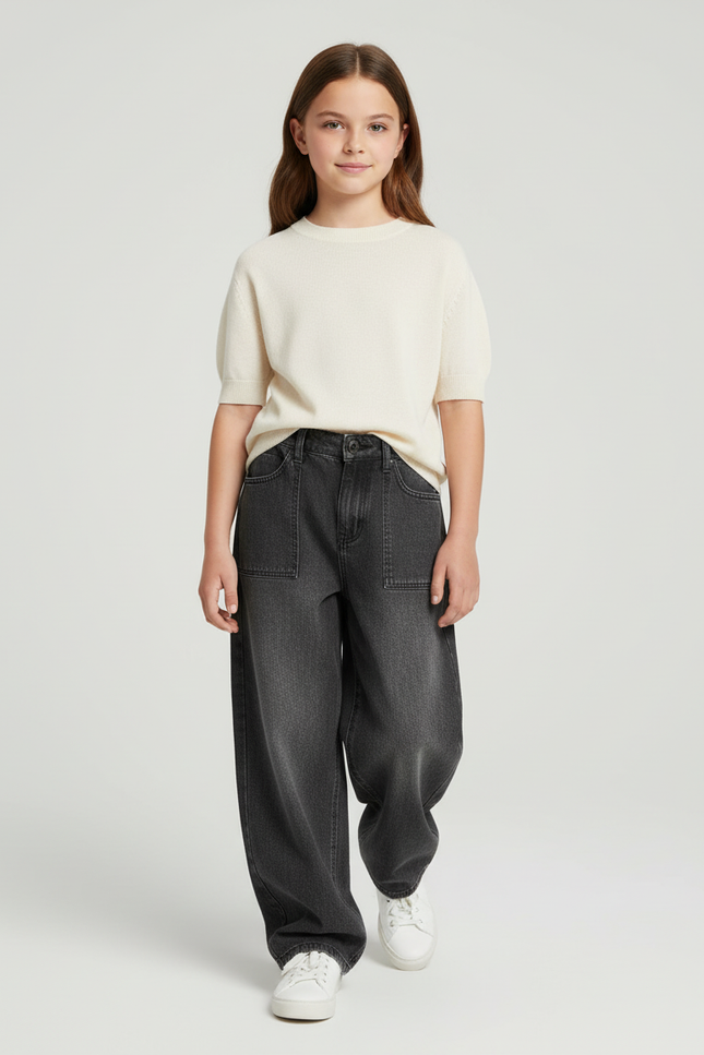 Pantalon Baggy Gris Délavé Ample Décontracté Confortable - Jean