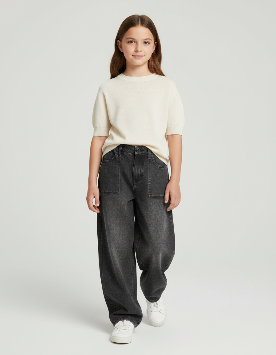 Pantalon Baggy Gris Délavé Ample Décontracté Confortable - Jean