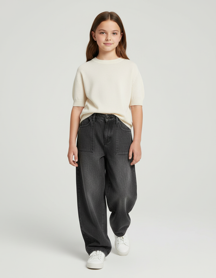 Pantalon Baggy Gris Délavé Ample Décontracté Confortable - Jean