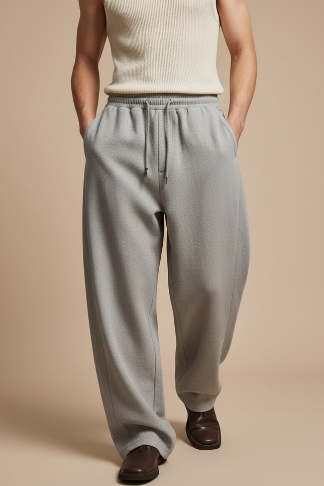 Pantalon Baggy Gris Ample Molleton Cordon Homme