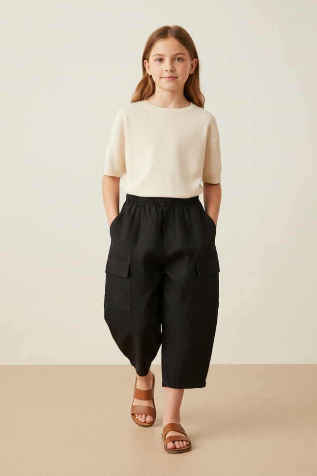Pantalon Baggy Noir Cargo Ample Lin Enfant