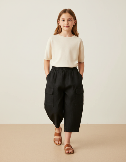 Pantalon Baggy Noir Cargo Ample Lin Enfant